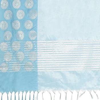 Blue woven art silk saree with blouse 5