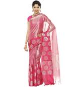 Pink woven art silk saree with blouse