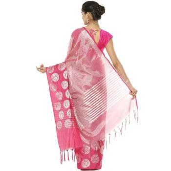 Pink woven art silk saree with blouse 3