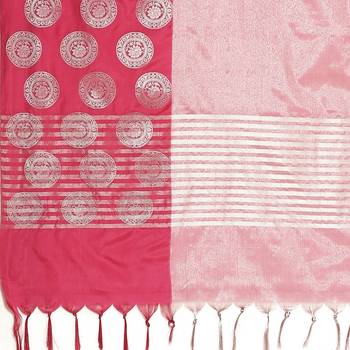 Pink woven art silk saree with blouse 5