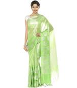 Green woven art silk saree with blouse