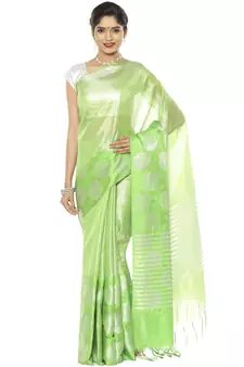 Green woven art silk saree with blouse