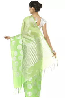 Green woven art silk saree with blouse