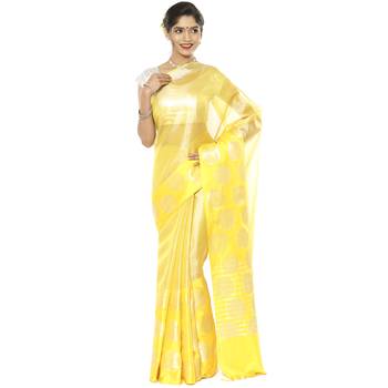 Beige woven art silk saree with blouse 1