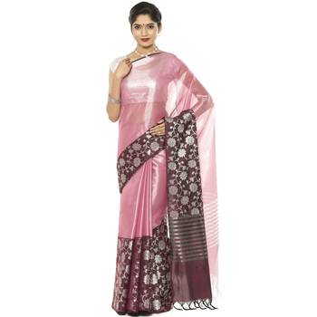 Brown woven art silk saree with blouse 1