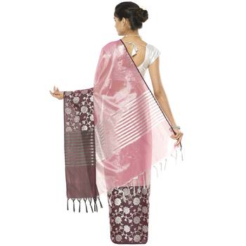 Brown woven art silk saree with blouse 3
