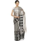 Black woven art silk saree with blouse