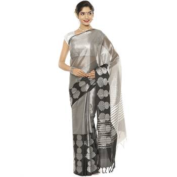 Black woven art silk saree with blouse 2