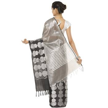 Black woven art silk saree with blouse 3