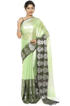 Green woven art silk saree with blouse