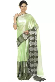 Green woven art silk saree with blouse