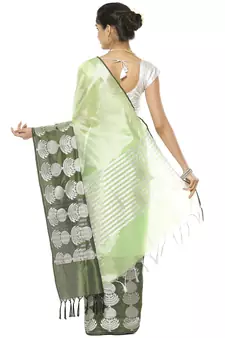 Green woven art silk saree with blouse