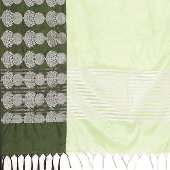 Green woven art silk saree with blouse 5