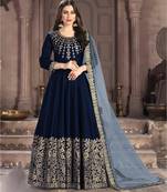 Blue Pakistani Anarkali Suit with Embroidery 