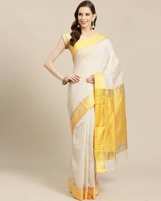   beige woven cotton saree with blouse 1