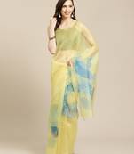   yellow printed organza saree with blouse