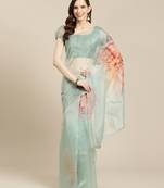   green printed organza saree with blouse