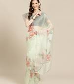 Green Printed Organza Saree With Blouse