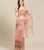   orange printed organza saree with blouse