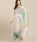   beige printed organza saree with blouse