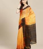   Yellow Printed Linen Saree With Blouse