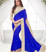 Royal Blue Fancy Fabrics Fancy Lace Saree With Blouse Piece.