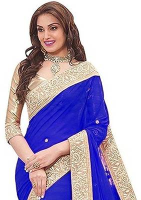 Royal Blue Fancy Fabrics Fancy Lace Saree With Blouse Piece. 2