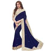 Navy Blue Georgette saree with fancy lace and blouse piece.