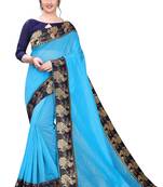 Sky Blue chanderi cotton saree with jacquard lace and banglori silk blouse piece.