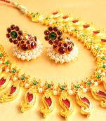 Gorgeous Goldplated Kemp Green Traditional Palakka Necklace Set
