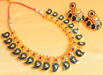 Gorgeous Kerala Style Palakka Blue Temple Necklace Set  Dj10427 1