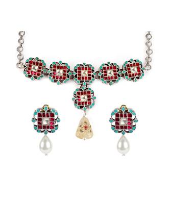 Sangeeta Boochra Silver Necklace And Earrings Set 3