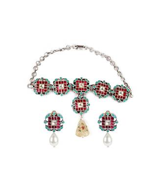 Sangeeta Boochra Silver Necklace And Earrings Set 5