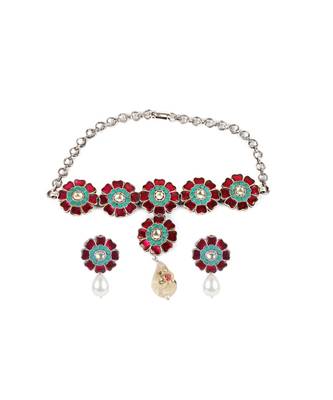 Sangeeta Boochra Silver Necklace And Earrings Set 3