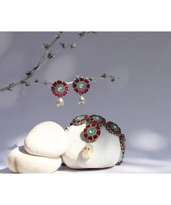 Sangeeta Boochra Silver Necklace And Earrings Set 1