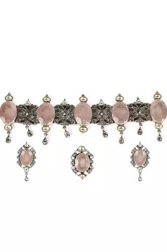 Sangeeta Boochra Silver Necklace And Earrings, Ring Set