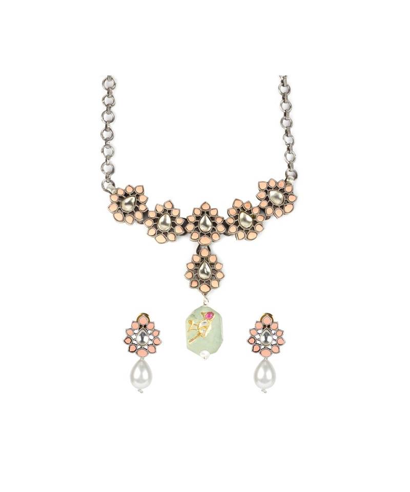 Sangeeta Boochra Silver Necklace And Earrings Set