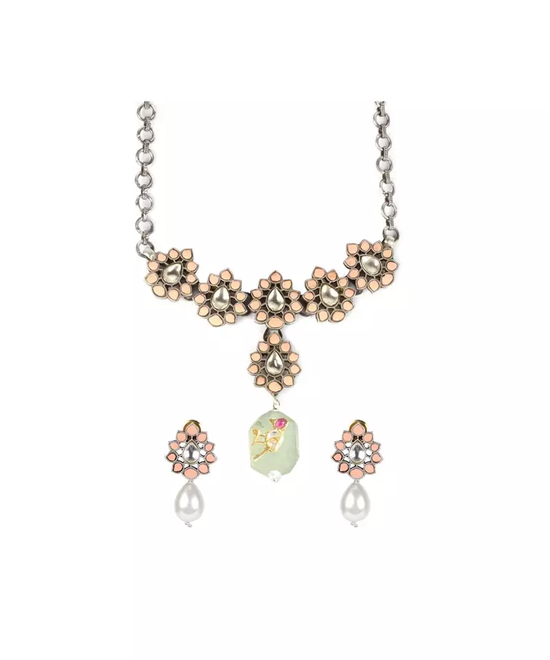 Sangeeta Boochra Silver Necklace And Earrings Set