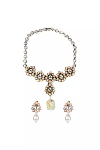 Sangeeta Boochra Silver Necklace And Earrings Set