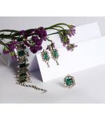 Sangeeta Boochra Silver Earrings, Ring And Choker Set