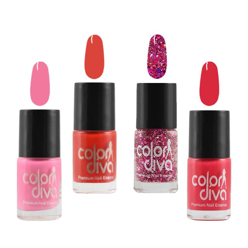 Maybe Nail Paint   Nude Pink Matte  Rosy Pink Matte  Violet Red Matte  Pink Bomb Glitter (Set of 4)   6 ml