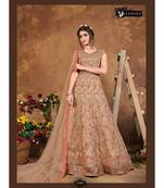 beige embroidered net semi stitched salwar