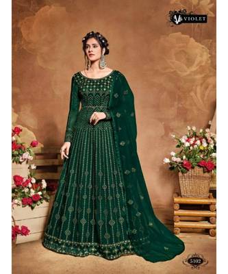green embroidered net semi stitched salwar 1