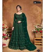 green embroidered net semi stitched salwar