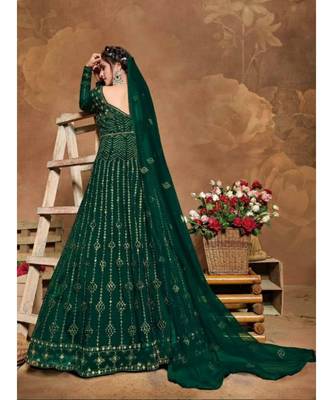 green embroidered net semi stitched salwar 2