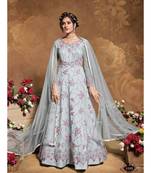grey embroidered net semi stitched salwar