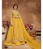 yellow embroidered net semi stitched salwar