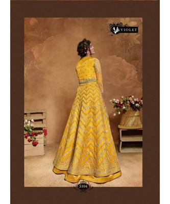 yellow embroidered net semi stitched salwar 2