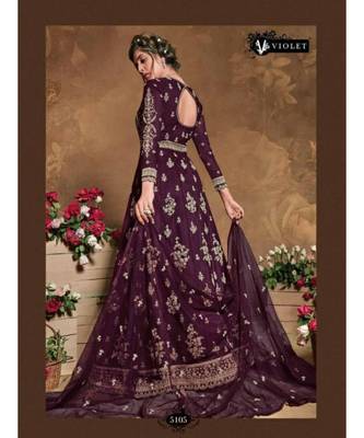 purple embroidered net semi stitched salwar 2