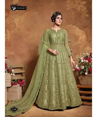 green embroidered net semi stitched salwar 1